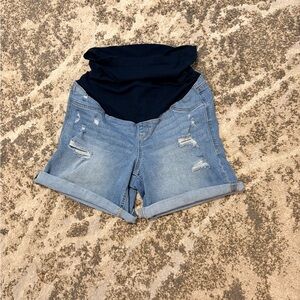 1822 Denim Distressed Maternity Jean Shorts